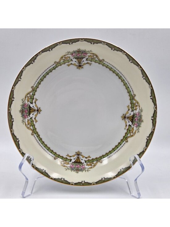 Noritake Other - Noritake Penelope Set of 4 Coupe Soup Bowl Green Border Pink Roses Urn Gold Trim